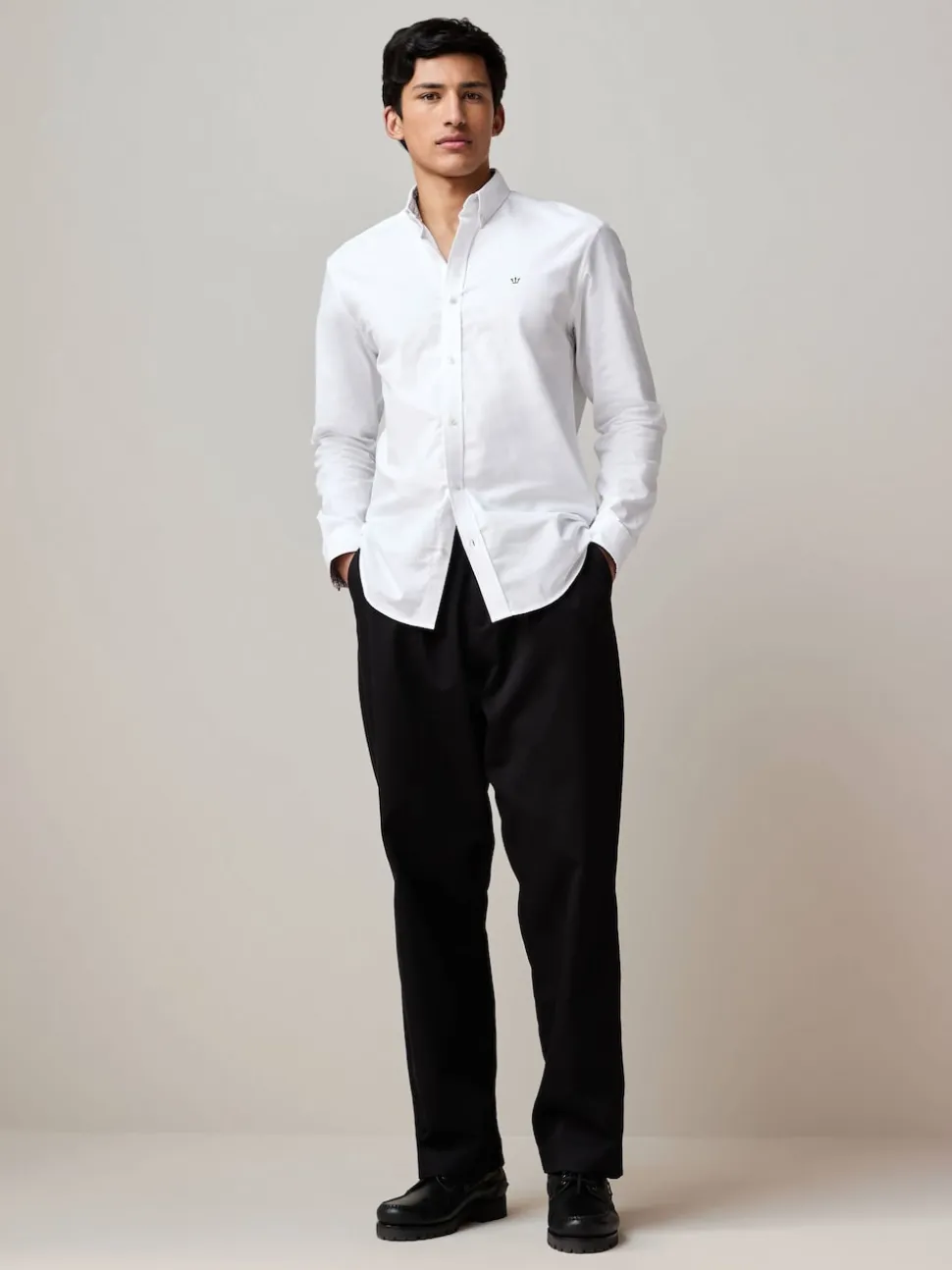 White Stretch Oxford Long Sleeve Shirt