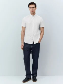 White Stretch Oxford Short Sleeve Shirt