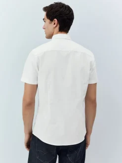 White Stretch Oxford Short Sleeve Shirt