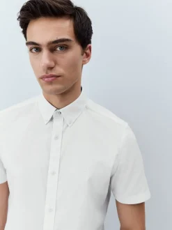 White Stretch Oxford Short Sleeve Shirt