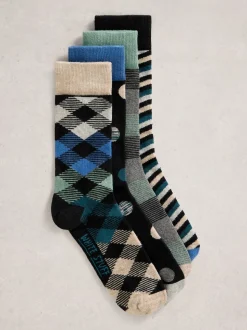 White Stuff Black Bike Pattern Ankle Socks 4 Pack