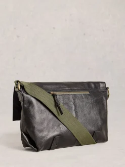 White Stuff Black Teddy Leather Messenger Bag