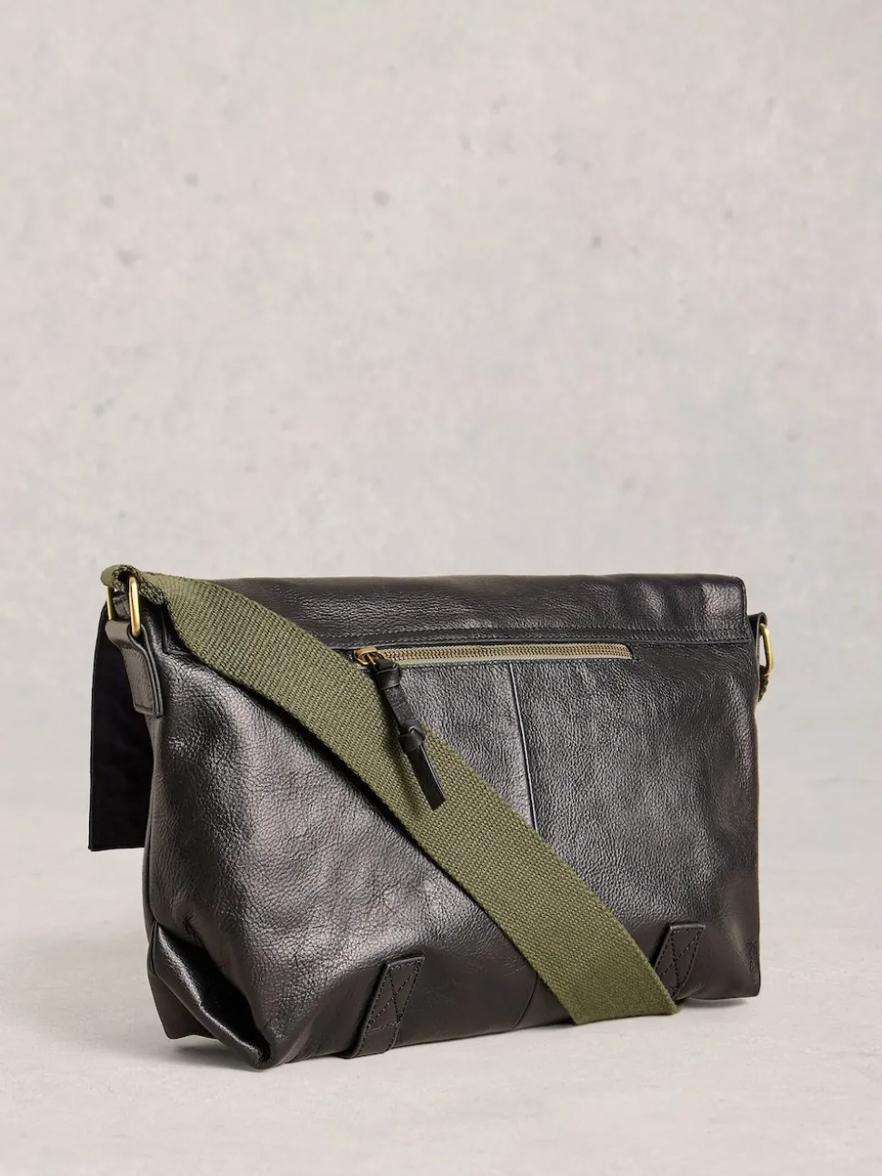 White Stuff Black Teddy Leather Messenger Bag