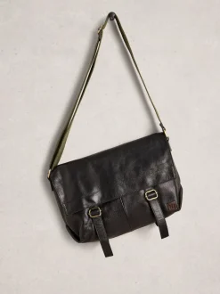 White Stuff Black Teddy Leather Messenger Bag