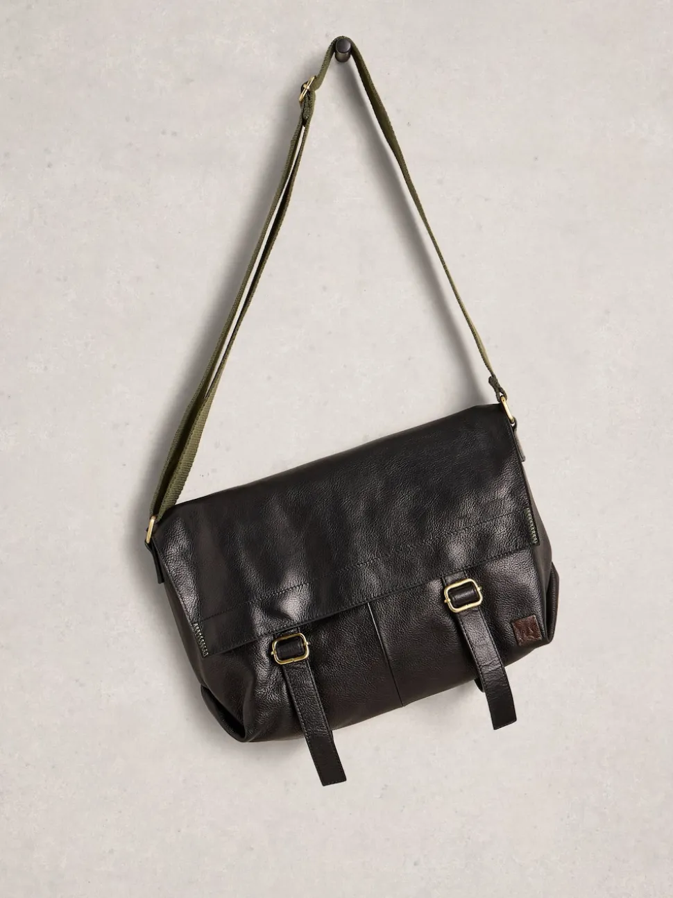 White Stuff Black Teddy Leather Messenger Bag