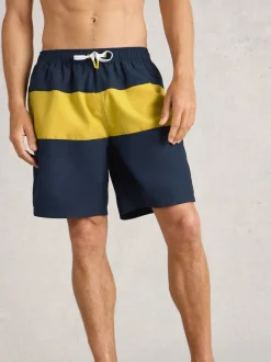 White Stuff Blue Colourblock Volley Swim Shorts