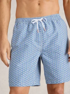 White Stuff Blue Geo Print Volley Swim Shorts