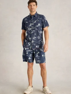 White Stuff Blue Map Print Volley Swim Shorts