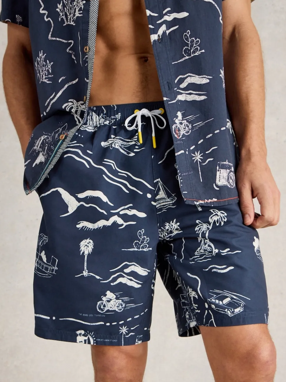 White Stuff Blue Map Print Volley Swim Shorts
