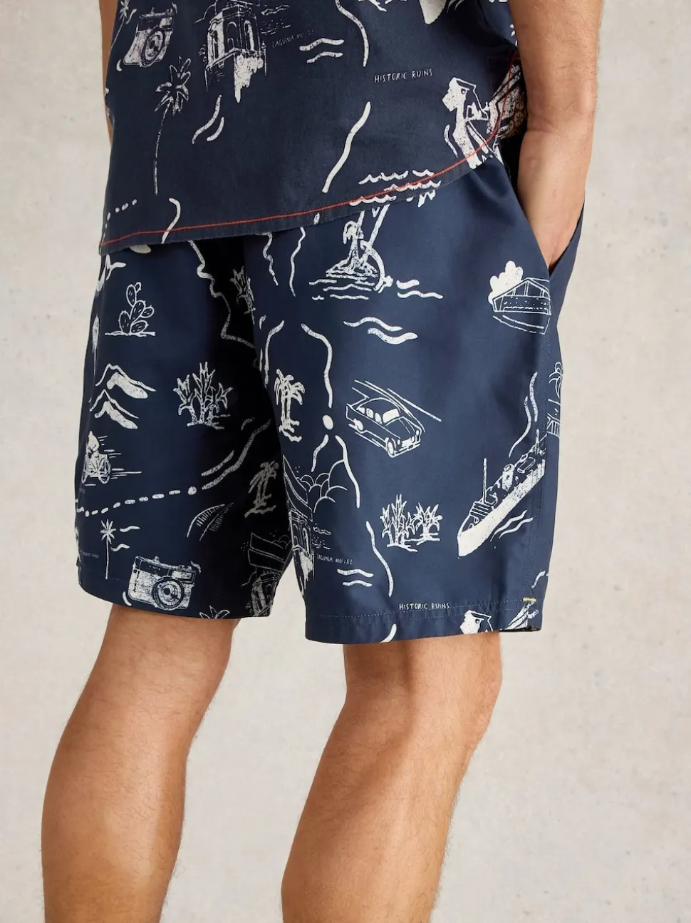 White Stuff Blue Map Print Volley Swim Shorts