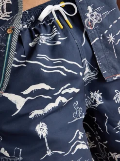 White Stuff Blue Map Print Volley Swim Shorts