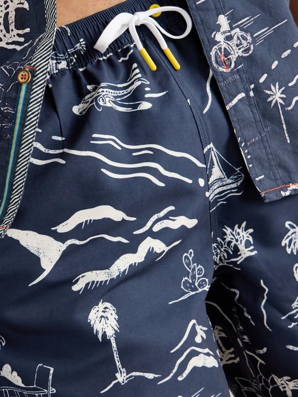 White Stuff Blue Map Print Volley Swim Shorts
