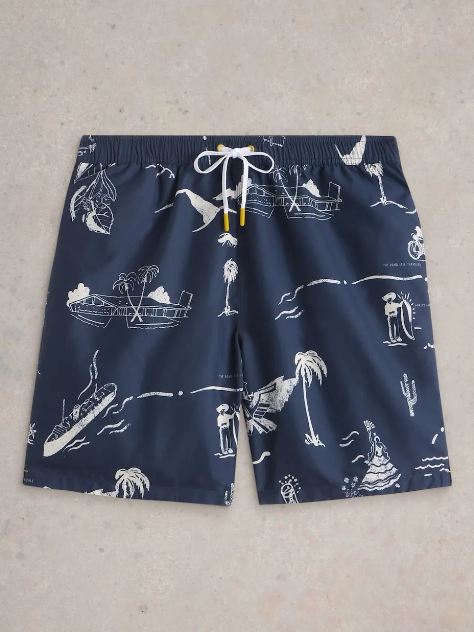 White Stuff Blue Map Print Volley Swim Shorts