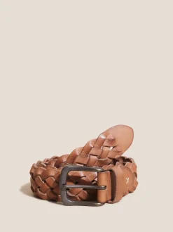 White Stuff Brown Weave Leather Belt