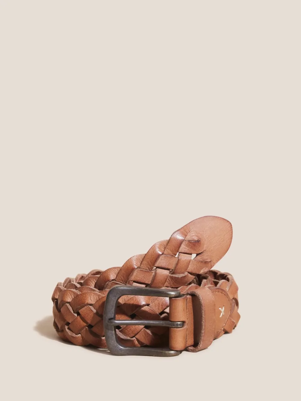 White Stuff Brown Weave Leather Belt