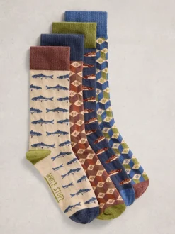 White Stuff Natural Bike Pattern Ankle Socks 4 Pack