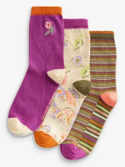 White Stuff Plum Purple Bicycle Geo Socks 3 Pack
