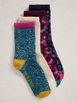 White Stuff Purple Bike Pattern Ankle Socks 4 Pack