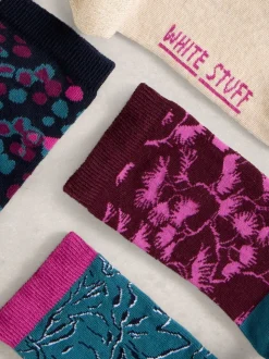White Stuff Purple Bike Pattern Ankle Socks 4 Pack