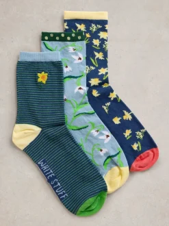 White Stuff Sky Blue Bicycle Geo Socks 3 Pack