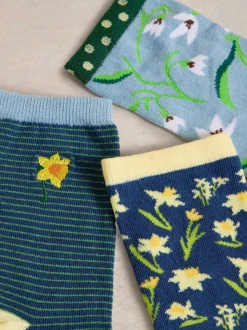 White Stuff Sky Blue Bicycle Geo Socks 3 Pack