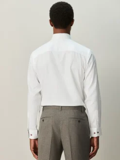 White Texture Smart Cotton Rich Trimmed Textured Shirt