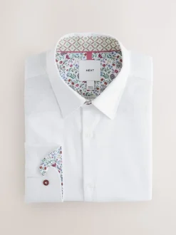 White Texture Smart Cotton Rich Trimmed Textured Shirt