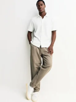 White Textured Jersey Short Sleeve Shirt