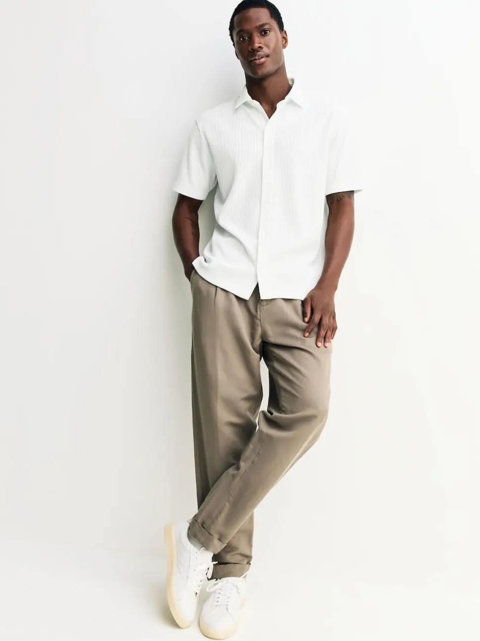 White Textured Jersey Short Sleeve Shirt