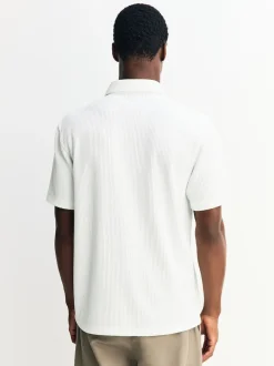 White Textured Jersey Short Sleeve Shirt
