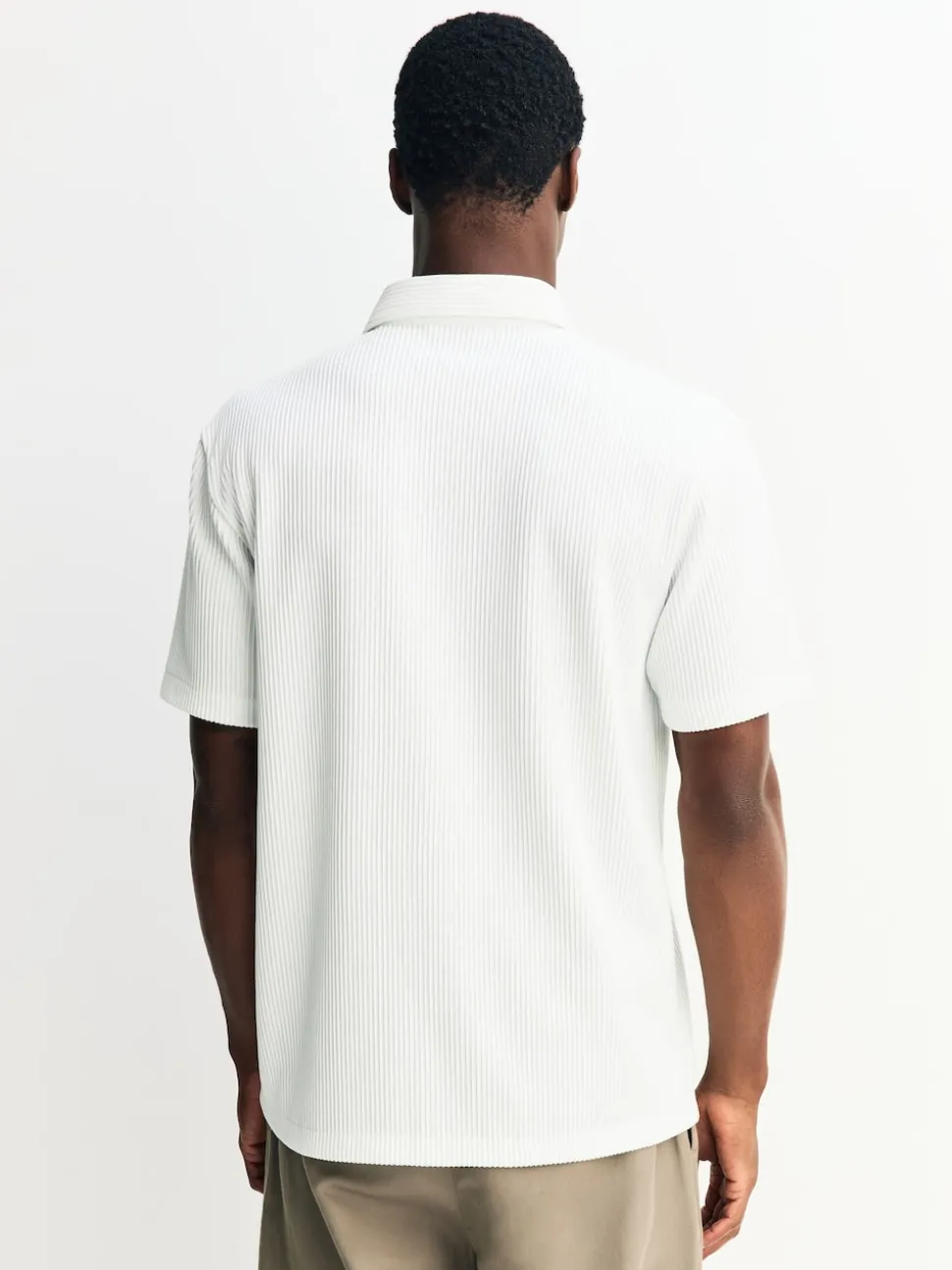 White Textured Jersey Short Sleeve Shirt