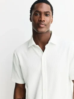 White Textured Jersey Short Sleeve Shirt