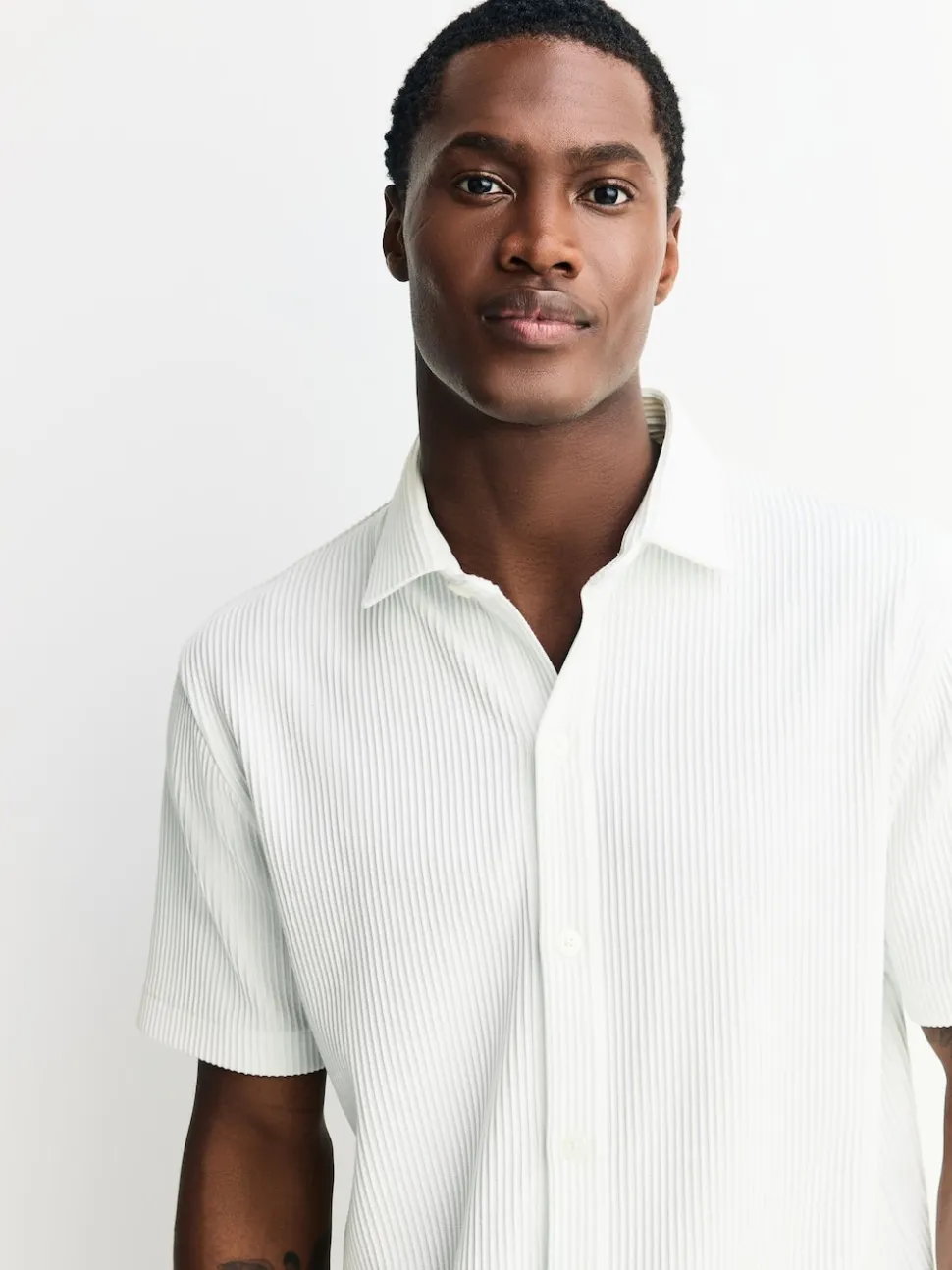 White Textured Jersey Short Sleeve Shirt