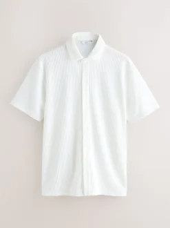 White Textured Jersey Short Sleeve Shirt