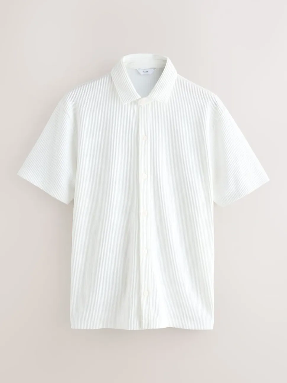 White Textured Jersey Short Sleeve Shirt