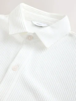 White Textured Jersey Short Sleeve Shirt