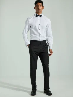 White Textured/Black Bow Tie Regular Fit Regular Fit Double Cuff Shirt And Bow Tie Pack