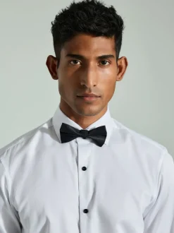 White Textured/Black Bow Tie Regular Fit Regular Fit Double Cuff Shirt And Bow Tie Pack