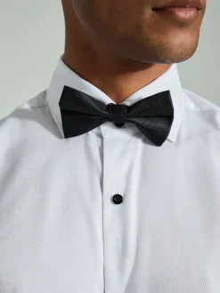 White Textured/Black Bow Tie Regular Fit Regular Fit Double Cuff Shirt And Bow Tie Pack