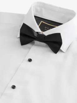 White Textured/Black Bow Tie Regular Fit Regular Fit Double Cuff Shirt And Bow Tie Pack
