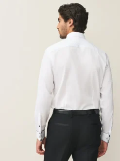 White Textured/Black Bow Tie Slim Fit Regular Fit Double Cuff Shirt And Bow Tie Pack