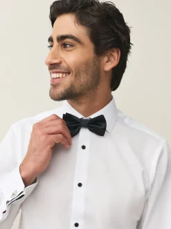 White Textured/Black Bow Tie Slim Fit Regular Fit Double Cuff Shirt And Bow Tie Pack