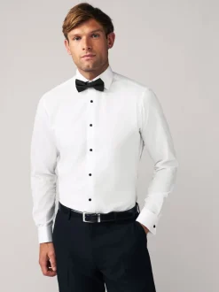 White Textured/Black Bow Tie Slim Fit Single Cuff Shirt And Bow Tie Pack