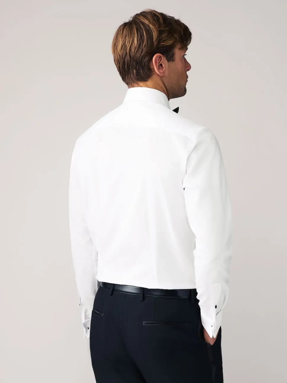 White Textured/Black Bow Tie Slim Fit Single Cuff Shirt And Bow Tie Pack