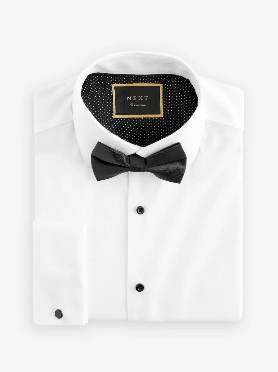White Textured/Black Bow Tie Slim Fit Single Cuff Shirt And Bow Tie Pack