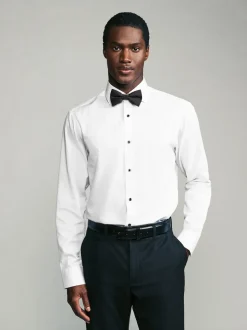 White Textured/Black Bow Tie Regular Fit Single Cuff Shirt And Bow Tie Pack