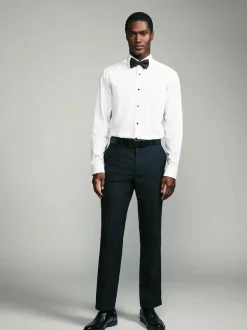 White Textured/Black Bow Tie Regular Fit Single Cuff Shirt And Bow Tie Pack
