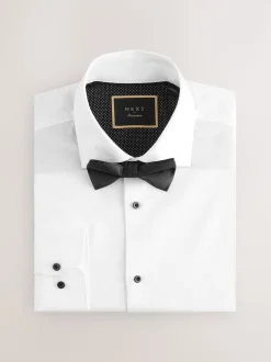 White Textured/Black Bow Tie Regular Fit Single Cuff Shirt And Bow Tie Pack