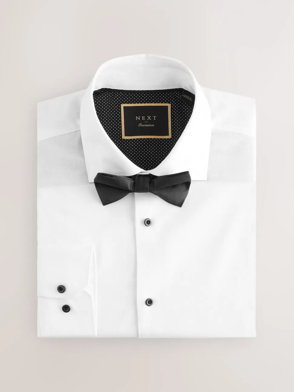 White Textured/Black Bow Tie Regular Fit Single Cuff Shirt And Bow Tie Pack