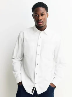 White Twin Pocket Western Style Long Sleeve Shirt